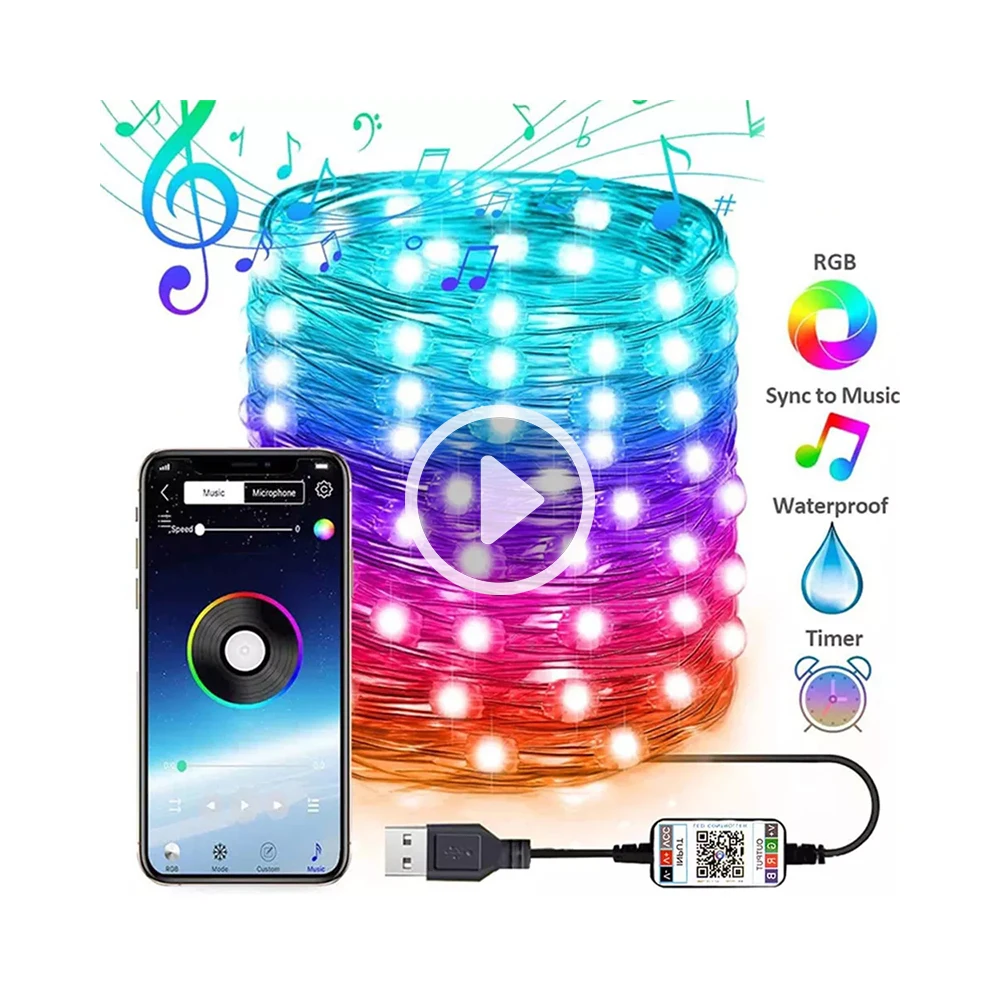 USB LED String Light Bluetooth App Control String Lights Lamp Waterproof Outdoor Fairy Lights for Christmas Tree Decoration