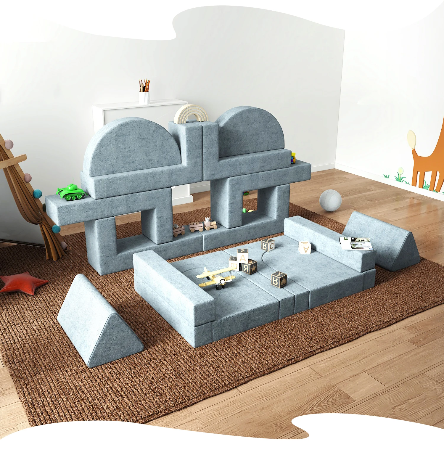 Saien Furniture Educational Toddler kids sofas sectional couch Children play toy 16 modular foam sofa for kids
