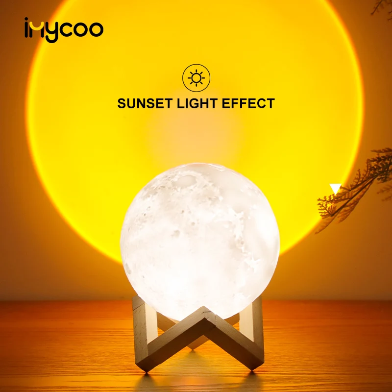 IMYCOO Best Seller Rechargeable Table 3D Moon Led Night Light For Home Custom Logo Mini Sunset Decoration Lamp For Bedroom