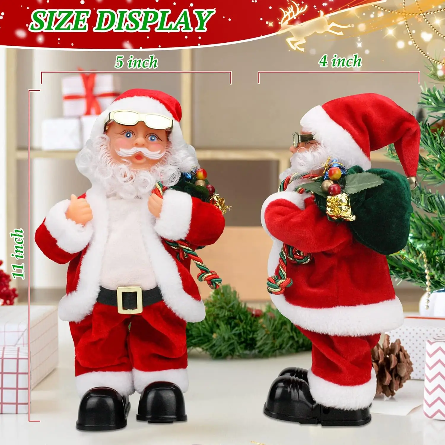 Electric Santa Claus Toy with Shaking Belly and Feet, Singing and Dancing Musical Christmas Doll, Xmas Gift