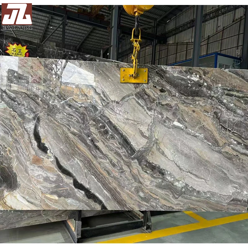 Wave grey marble Natural Stone big slab tile floor wall  stairs step  dining table  marble tile