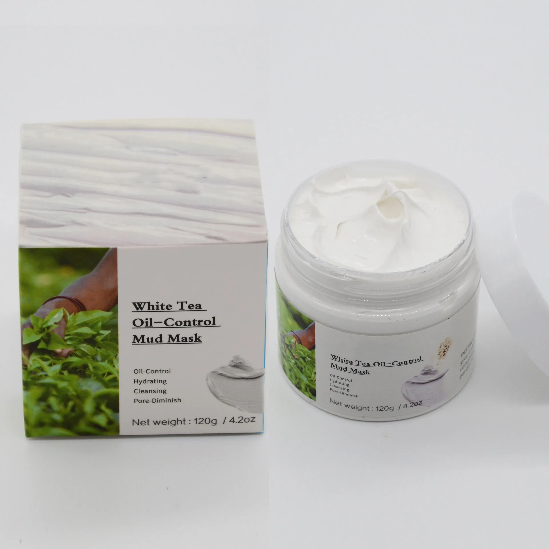 Private label organic face care clearing mud mask detoxifies anti aging white beauty tone up white tea mud mask wholesale
