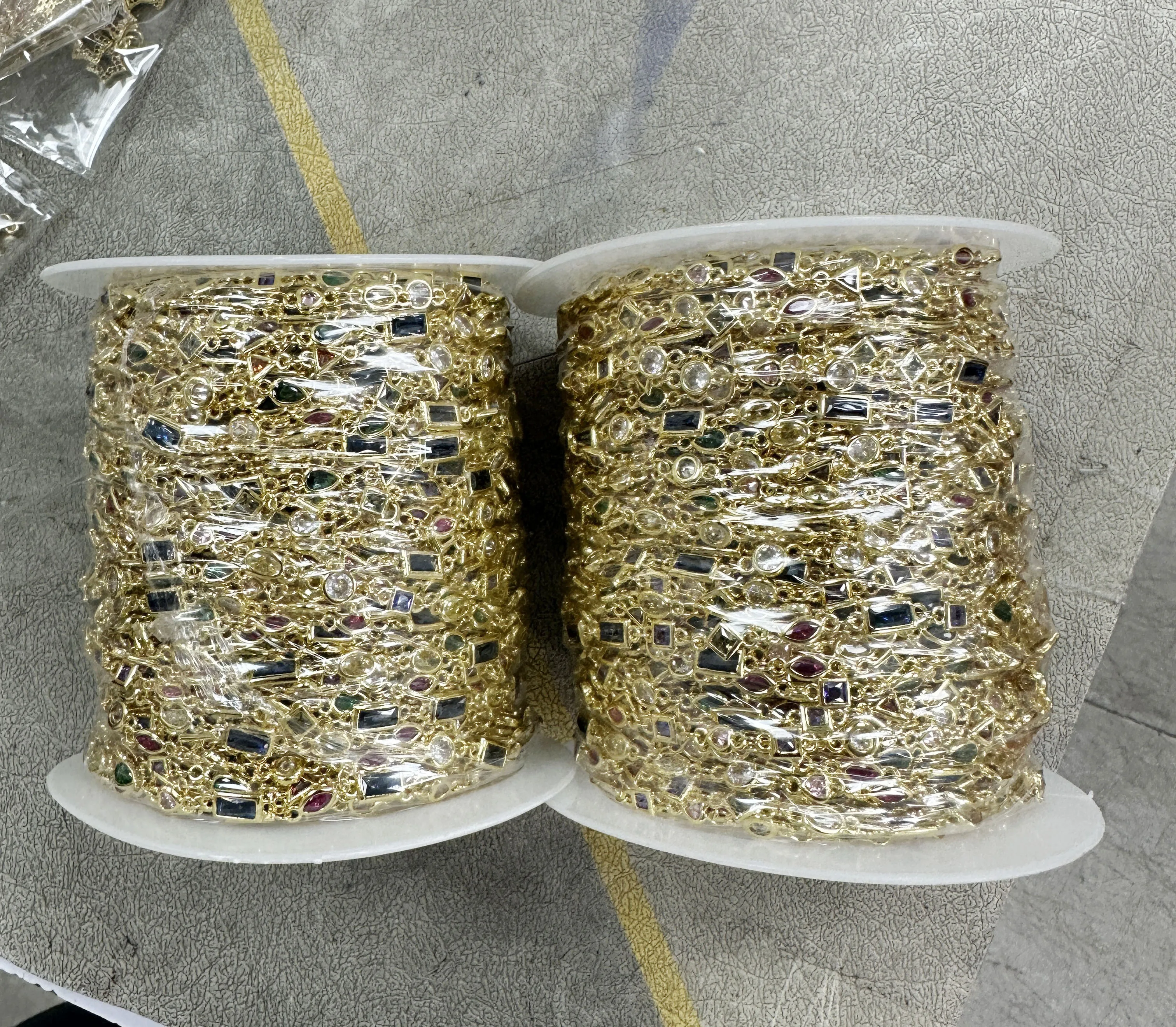 Square/Rectangle/Heart/Pear/Round Shape and Mix Color Cubic Zirconia Wire Wrapped Links CZ Rosary Chain Jewelry Findings