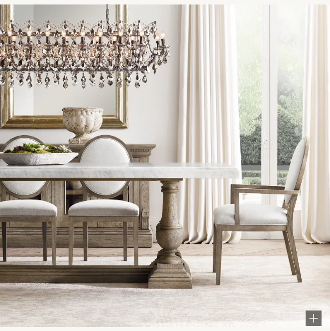 Indoor Furniture Antiqued Oak Rectangular Dining Table Marble Top Table