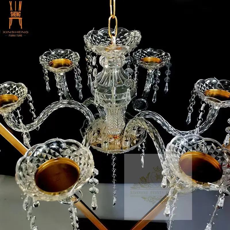 Luxury Wedding Centerpieces Gold Metal Crystal 6 Heads Candelabra for Party Weddings Decoration