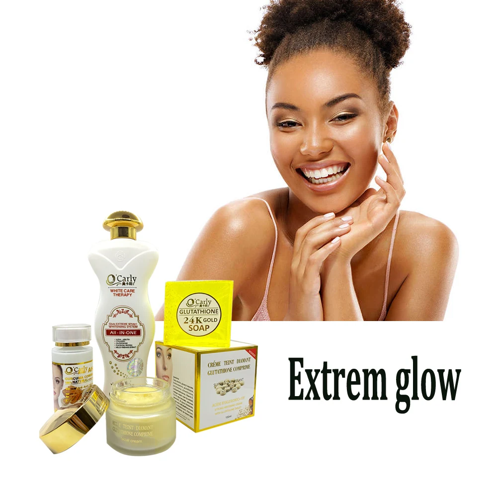 OEM Private Label Super Eclaircissant Original Bleaching Glutathi Face Cream 24K Gold Turmeric Dark Spot Whitening Skin Care Set