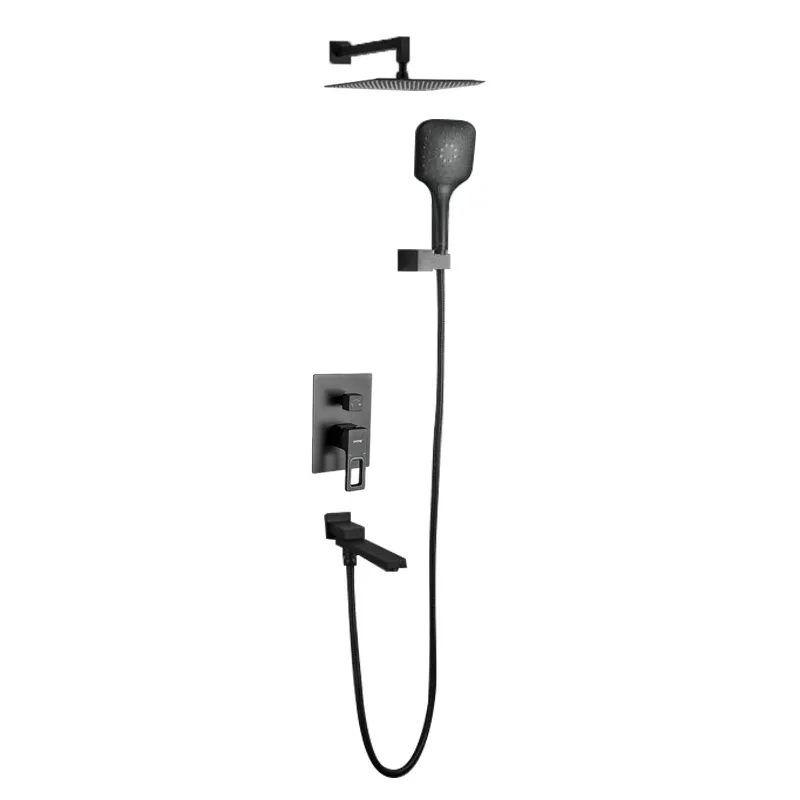 
Новый дизайн, современный черный латунный душевой набор для ванной комнаты 