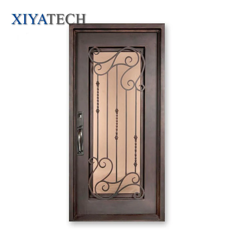 Custom Interior Exterior Modern Design House gates Garden Security Frosted Tempered Glass Decorative Wrought Iron Door