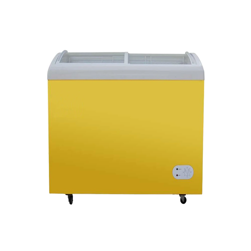 Best Seller curved glass door ice cream chest freezer 85 mm foaming thickness quality compressor directly cooling commercial use