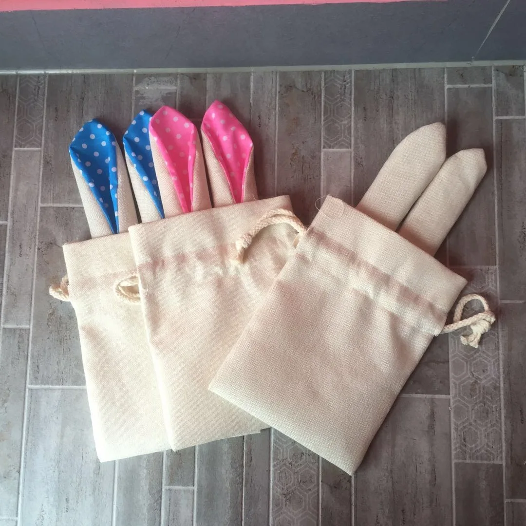 A-011 Sublimation Easter Bag Hot Sell Blank Easter Bunny Ear Drawstring Egg Candy Basket Party Decor Linen Kids Pendant Bucket