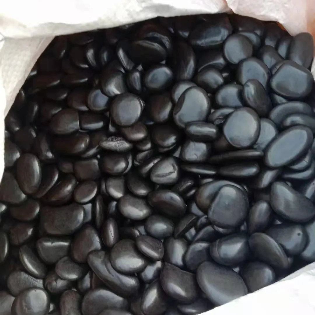 High Polished Black River Cobbles Pebbles For Garden  Black natural high polish pebbles for decorations