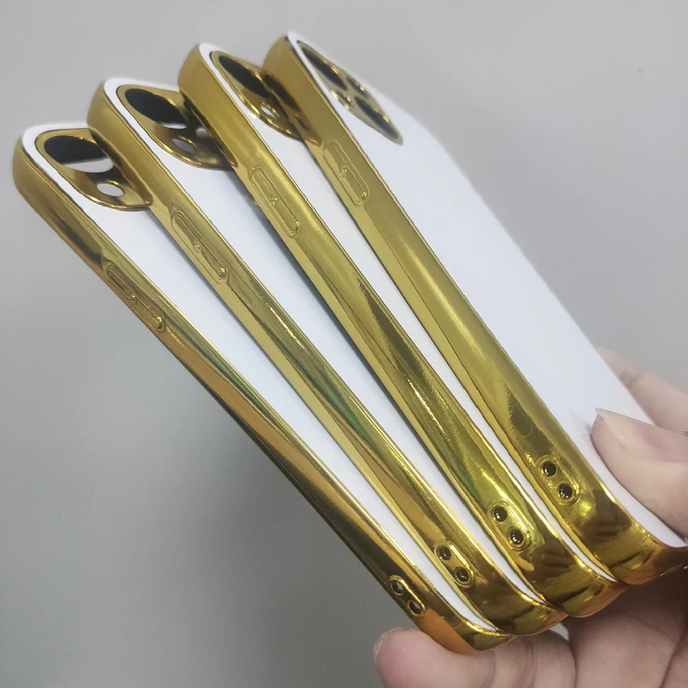 Wholesale 2D TPU Cover Sublimation Cellphone Case for iPhone 13 Pro Electroplate 2D Blank Sublimation Phone Cases Gold