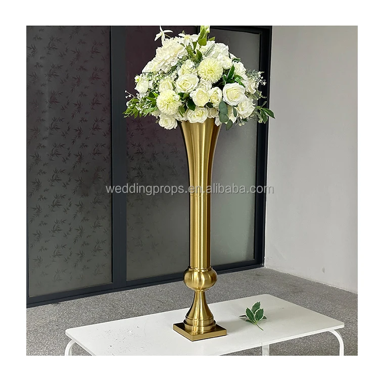 Wedding Decoration Tall Gold Metal Flower Vase Gold Table Centerpieces Flower Stand