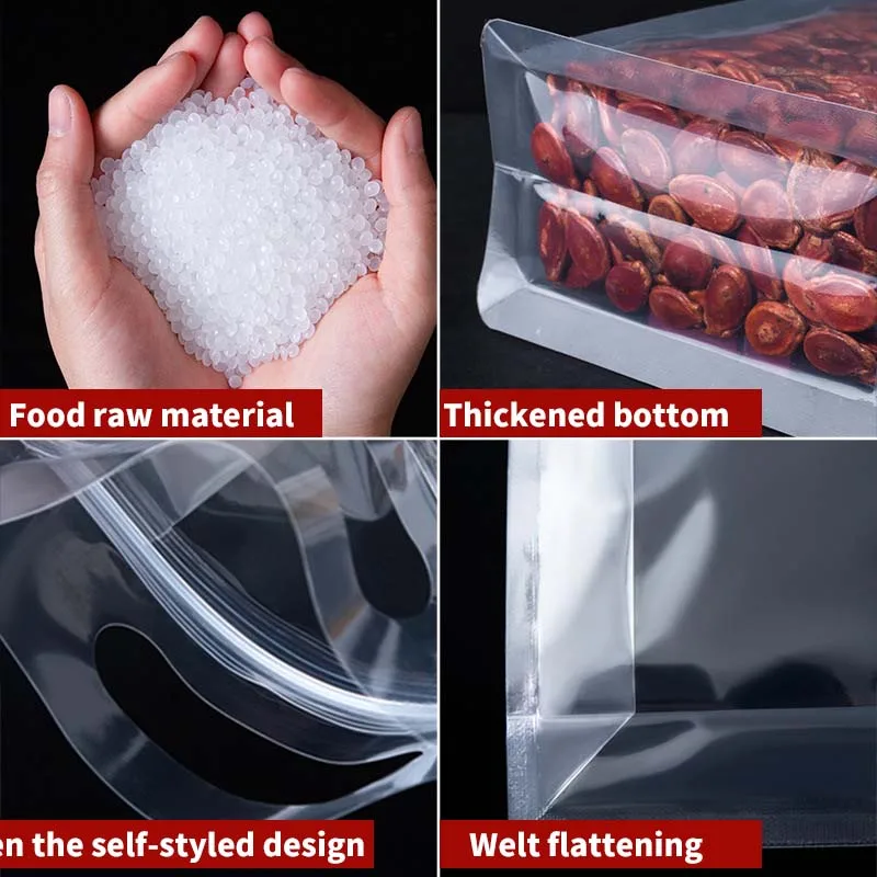 Food Grade Plastic Resealable Stand up Sealed Bag with Zipper Transparent Candy Coffee Pouch for Sugar Noodles Coffee Silver