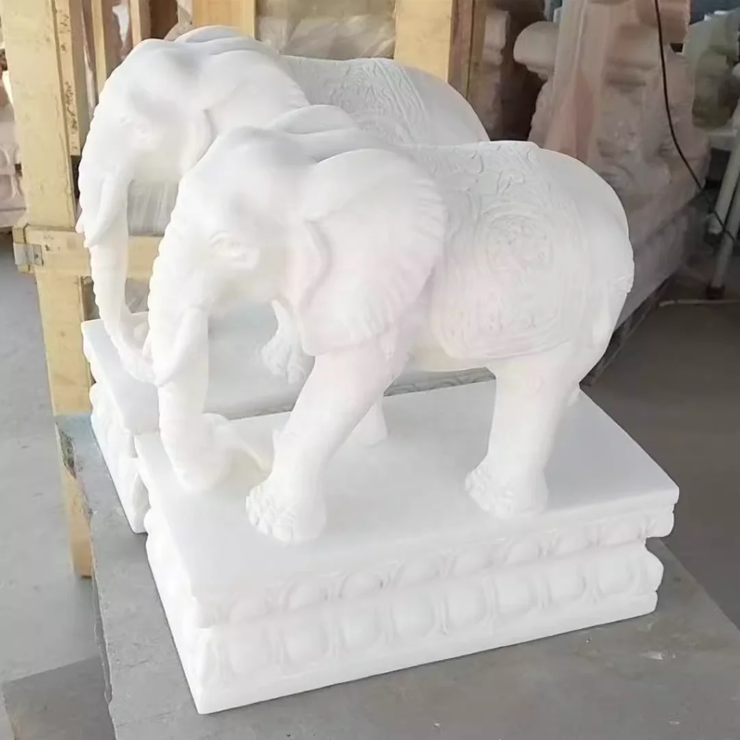 Hot Selling Modern Design Outdoor Stone Carving Decoration Human-Sized Marble Elephant Statue for Park Courtyard Decor