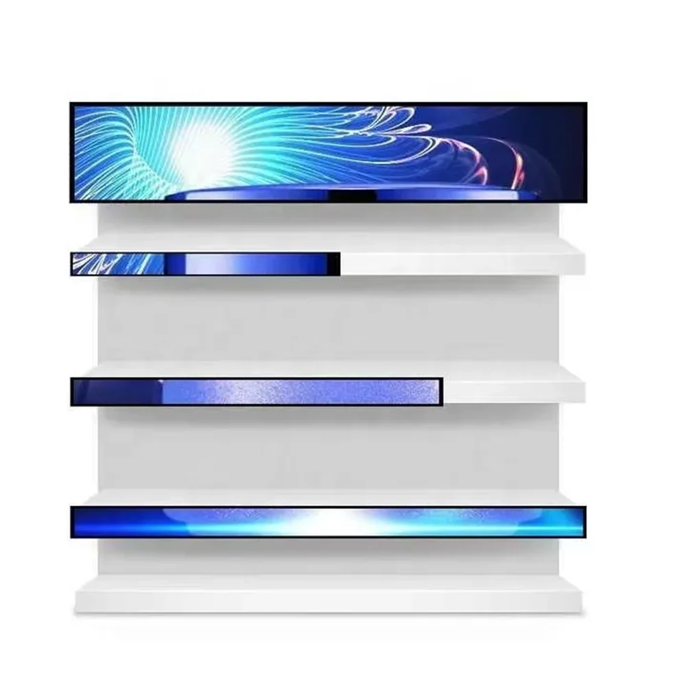 P1.25 P1.8 P0.7Cob Hd Digital Signage Advertising Player Shelf Edge Supermarket Ultra Wide Shelf Lcd Stretched Bar Video Display