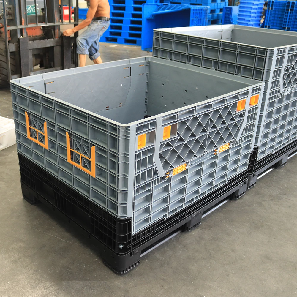 Heavy duty collapsible stackable storage foldable plastic crates