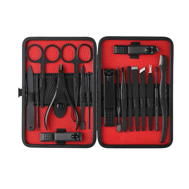 
18 in 1Leather Travel Case Manicure and Pedicure Nail Tools Professional Grooming Kit 