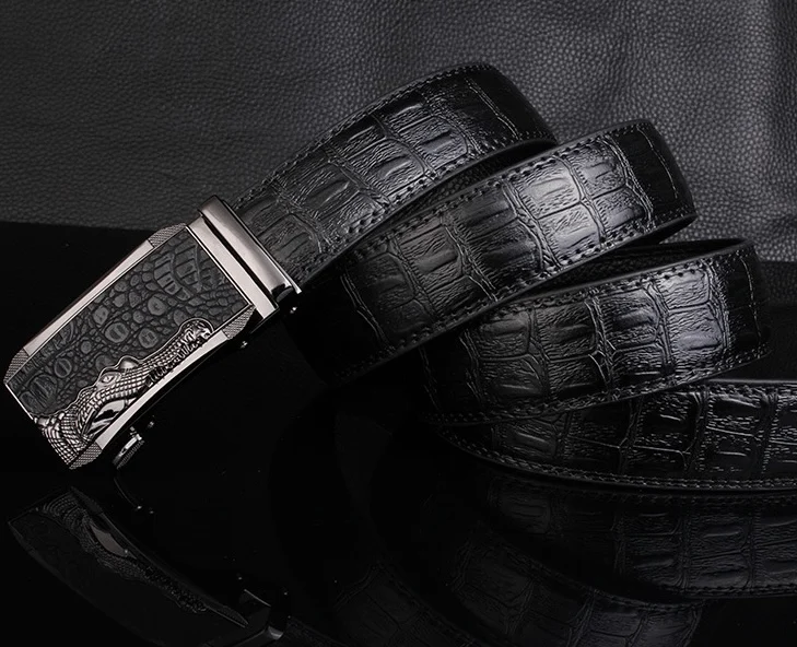 Embossed Business Casual Animal Pattern Automatic Buckle Genuine Leather Belt for Men Gentlemen Dress