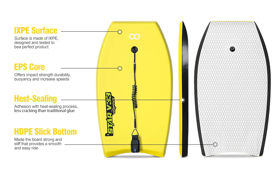 WOOWAVE Bodyboard Supply 6 Feet 37' Surfboard Foam Surfing Body Board Pool Swim Float Custom Premium Bodyboard