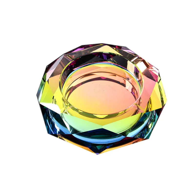 Cigarettes Cigars Octagon Large Rainbow Glass Pocket Coating Crystal Glass Ciagar Ashtray