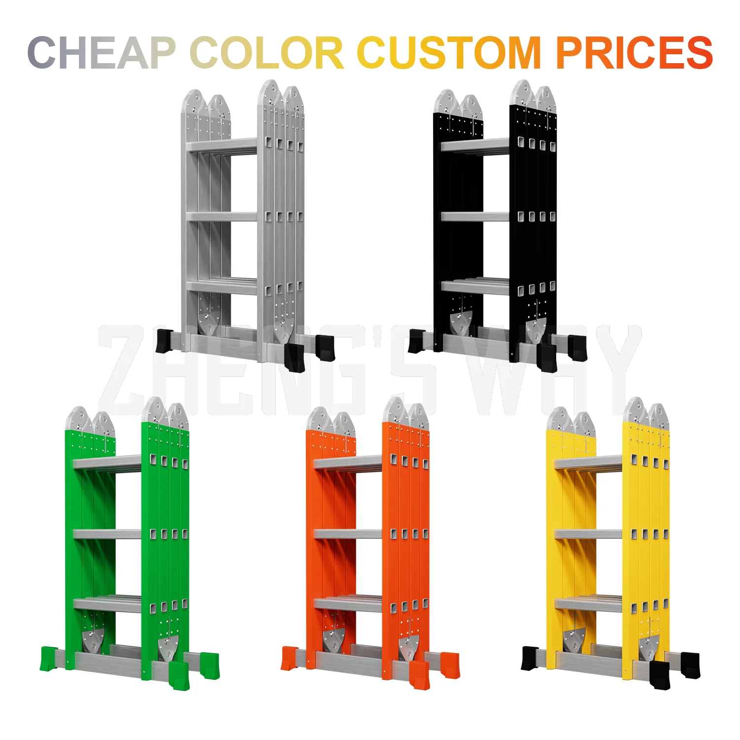 Modern Design Style Collapsible Combination Steel Ladder Industrial Design Multi-Functional Folding Ladders EN131