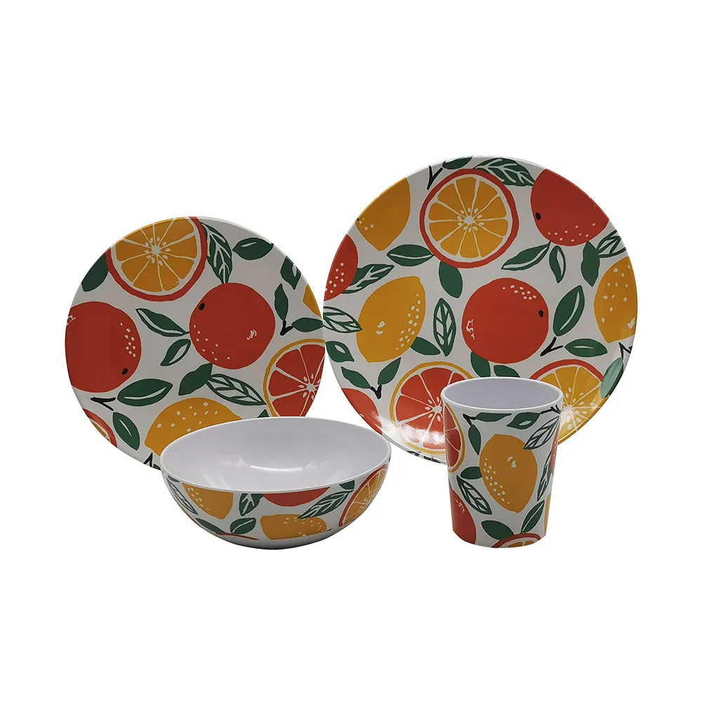 lemon print pattern custom  hard plastic picnic party food serving bowl plate  dinner set melamine dinnerware set