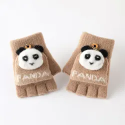 2022 New Arrival Winter Warm Cute Panda Jacquard Half Finger Kids Baby Cover Gloves For Boy Girls