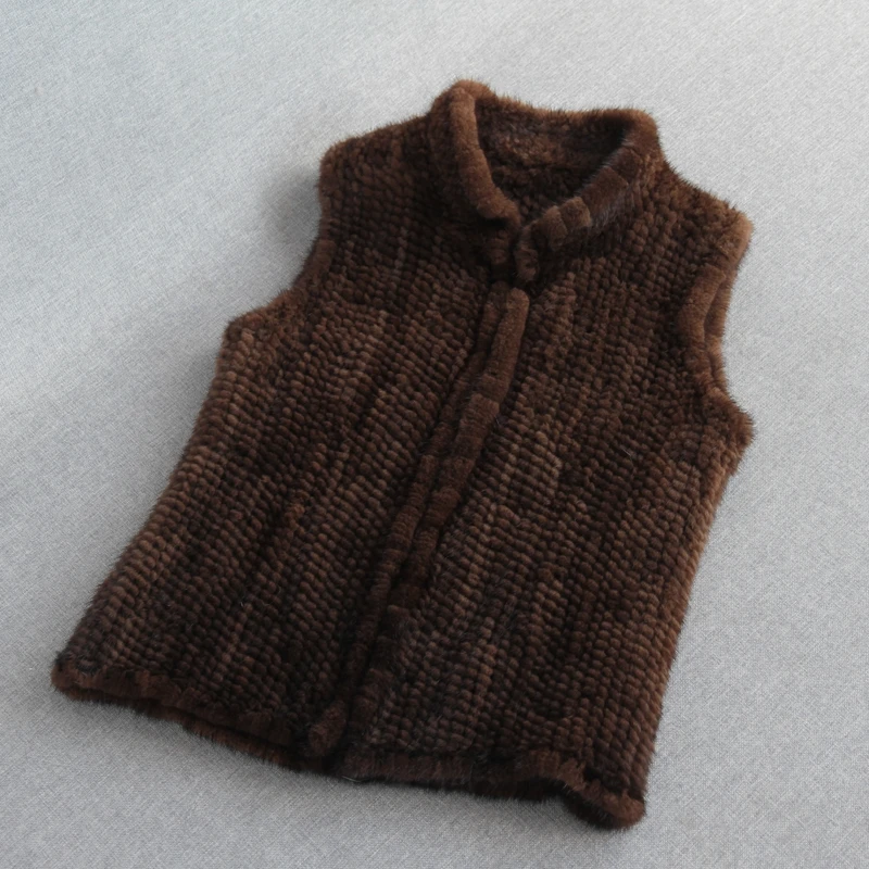 CX-G-B-13B Black Fur Gilet Knit Fashion Mink Fur Coats Vest And Jackets