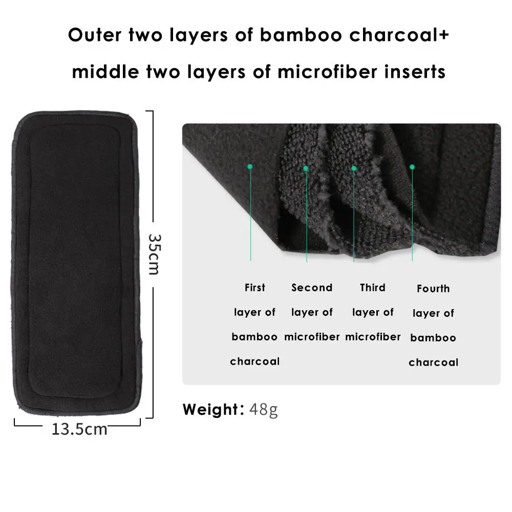 Super Absorbent stay dry 5 layers elastic bamboo charcoal carbon Diaper inserts pads booster bamboo inserts reusable