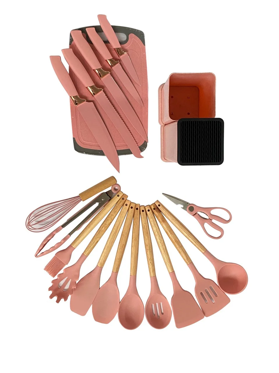 Kichen Accessories Wooden Handle Silicone Kitchenware Set Portable Kitchenware Spatula 19 in 1 Set