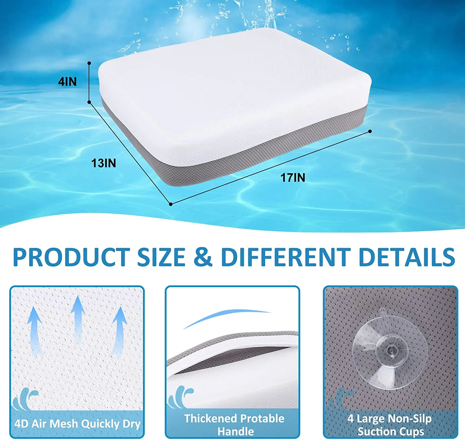 New Quick Dry Ergonomic Hot Tub Booster Cushion Seat Adult Children Bathtub Swimming Pool Booster Cushion With 6 Suction Cups