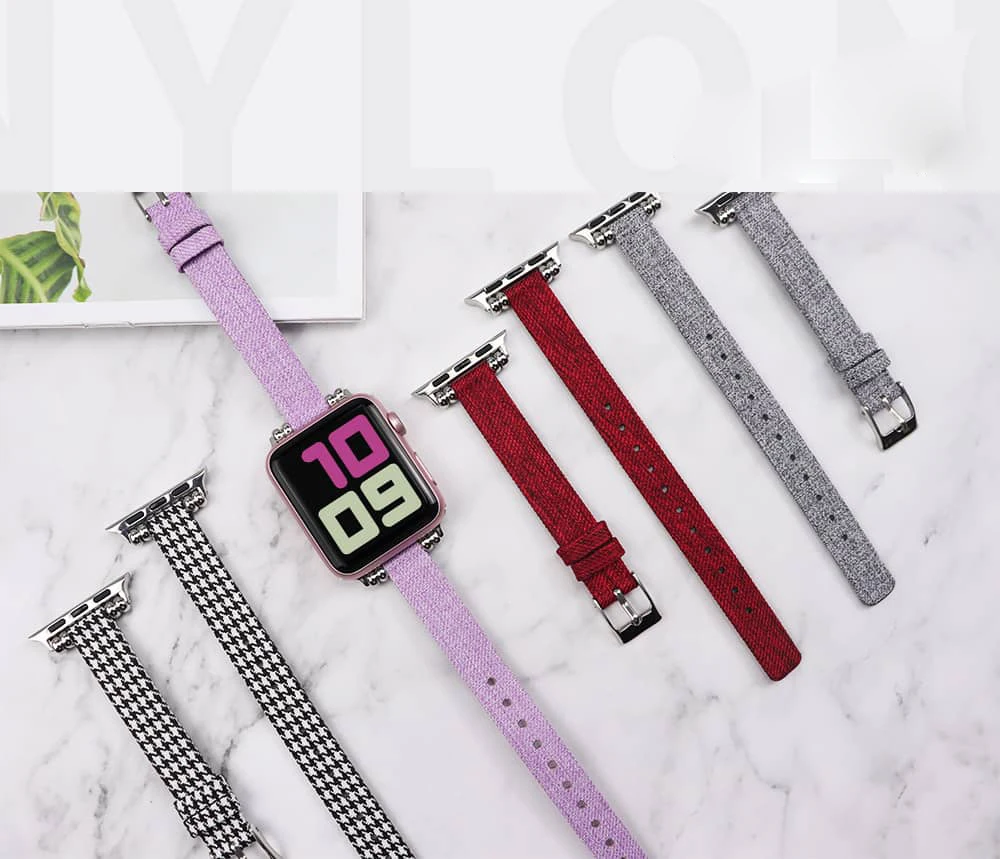 BROXTY Stainless Steel I watch Series 5/4/3/2/1 Canvas strap For Watch Size 38 40 42 44mm