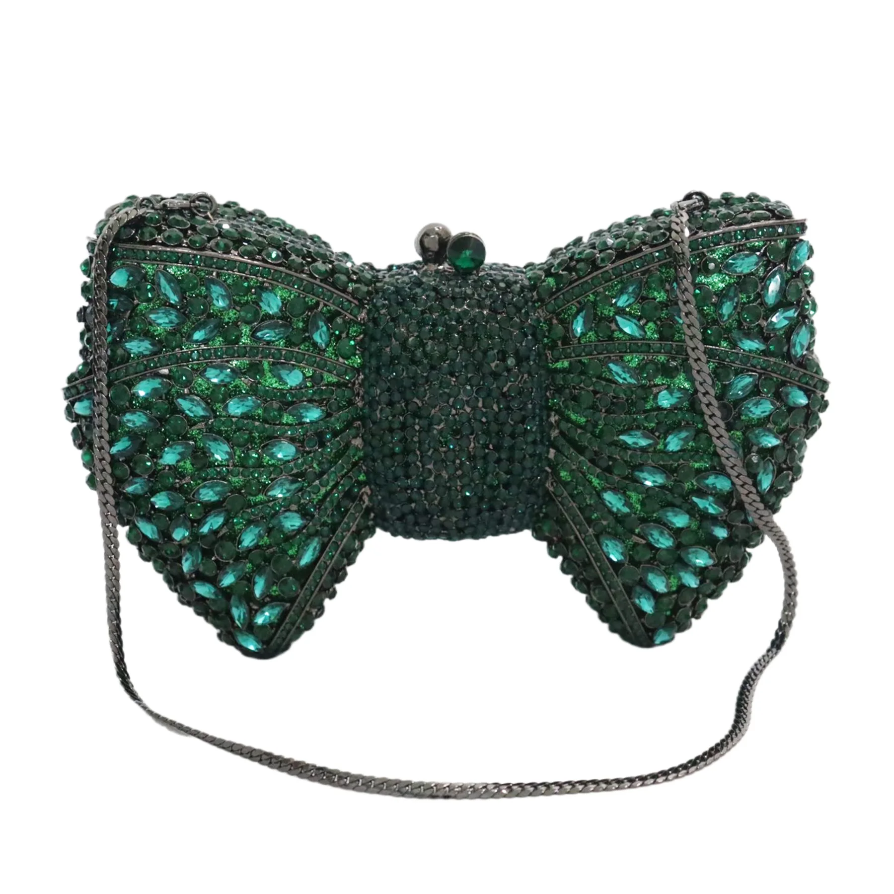 Custom Logo Rhinestone Evening Crystal Gown Purses Green Bow Clutch Bow Shaped Bride Wedding Diamond Ladies Handbag for Women