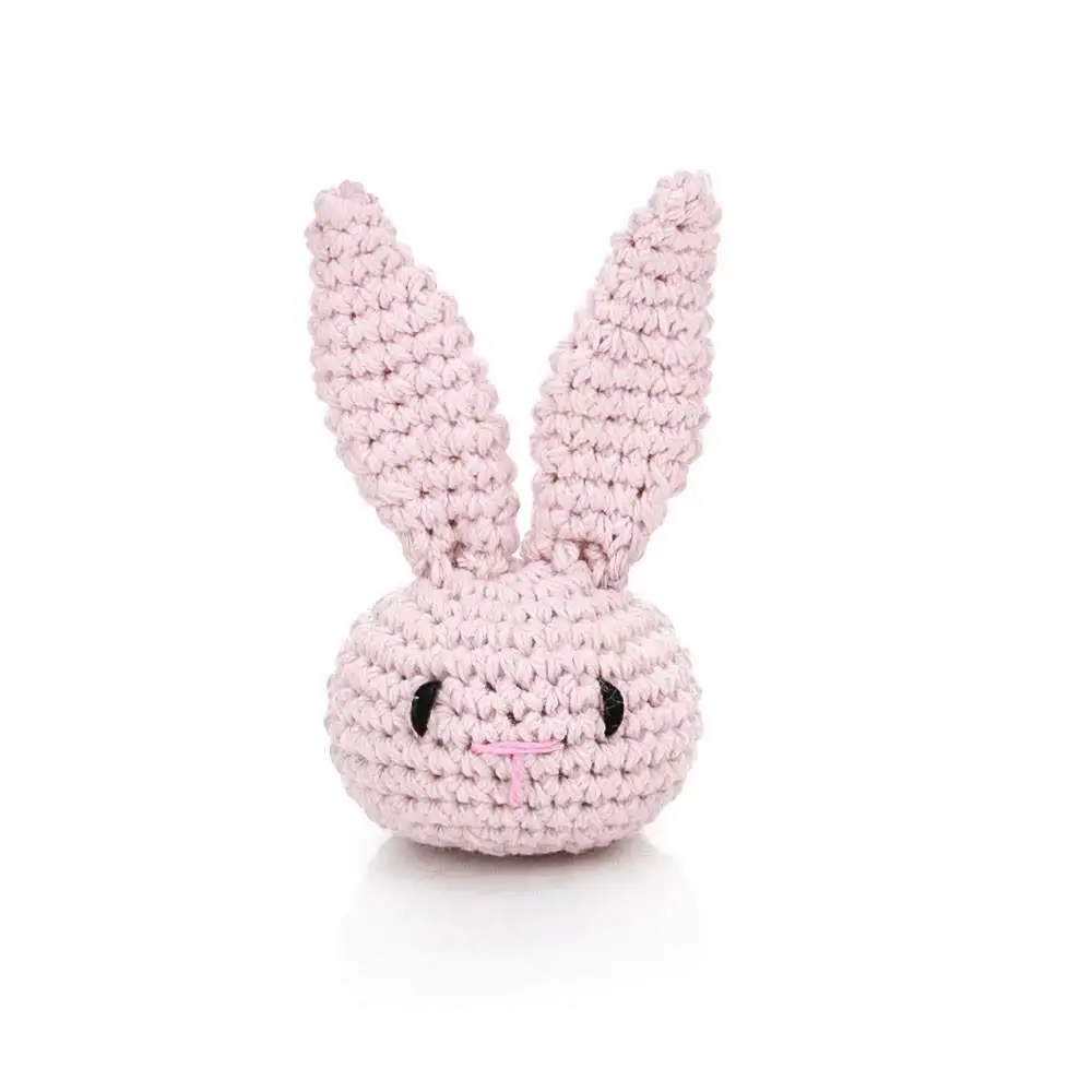 Amazon New Cute Rabbit Head Animals  Crochet Baby Hand-made Rattle Teether Bunny Toy with 100% Cotton Wool and Bells
