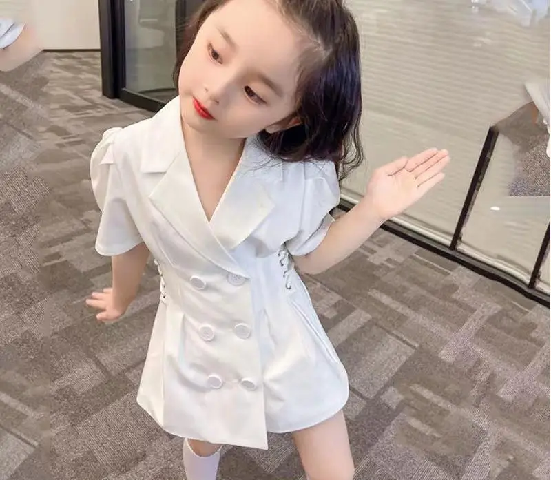 Summer style girls waist princess dress girls fashion bubble sleeve suit dress