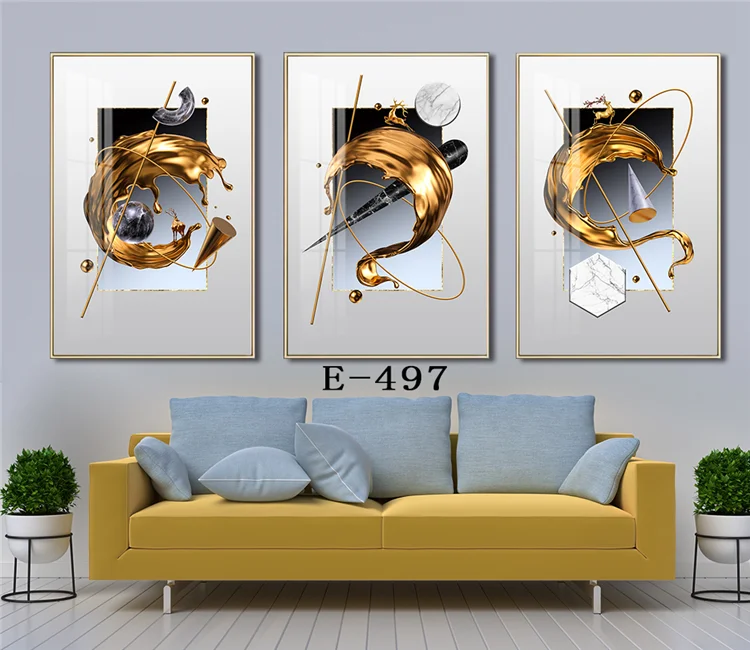 Wholesale 3 panels gold fish Home Decor Crystal Porcelain Painting wall artwork painting