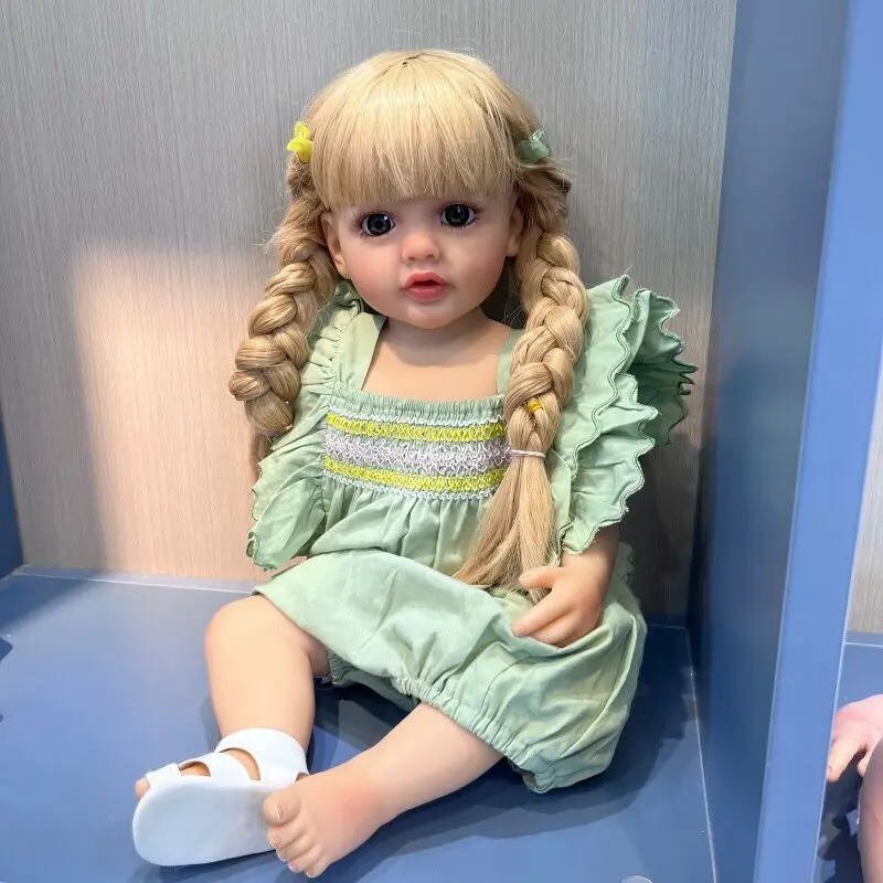 NPK 55CM Reborn Doll Full Body Silicone Soft Touch Reborn Toddler Princess Betty Lifelike Real Bebe with Long Blond Hair
