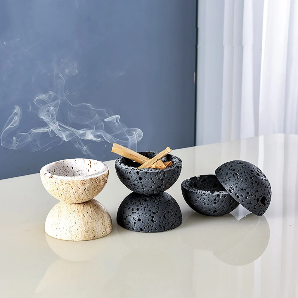 Customized Natural Travertine Marble ball incense burner Home Decoration Religious Round Sphere Incense Holder