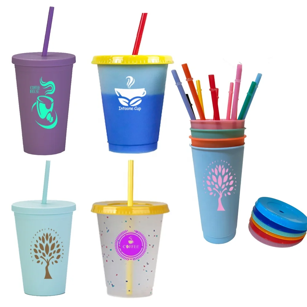 16oz rainbow confetti color changing plastic cups for kids coffee cups plastic with lid color changing tumbler with straw