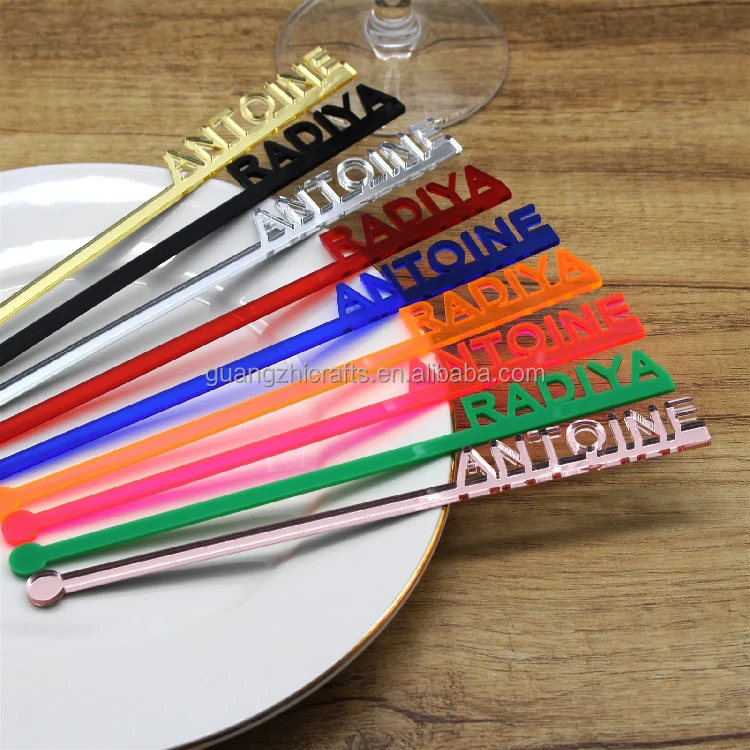 Wedding Birthday Party Decorations Acrylic Drink Tags Personalized Acrylic Drink Stirrers Custom Name Acrylic Swizzle Stir Stick