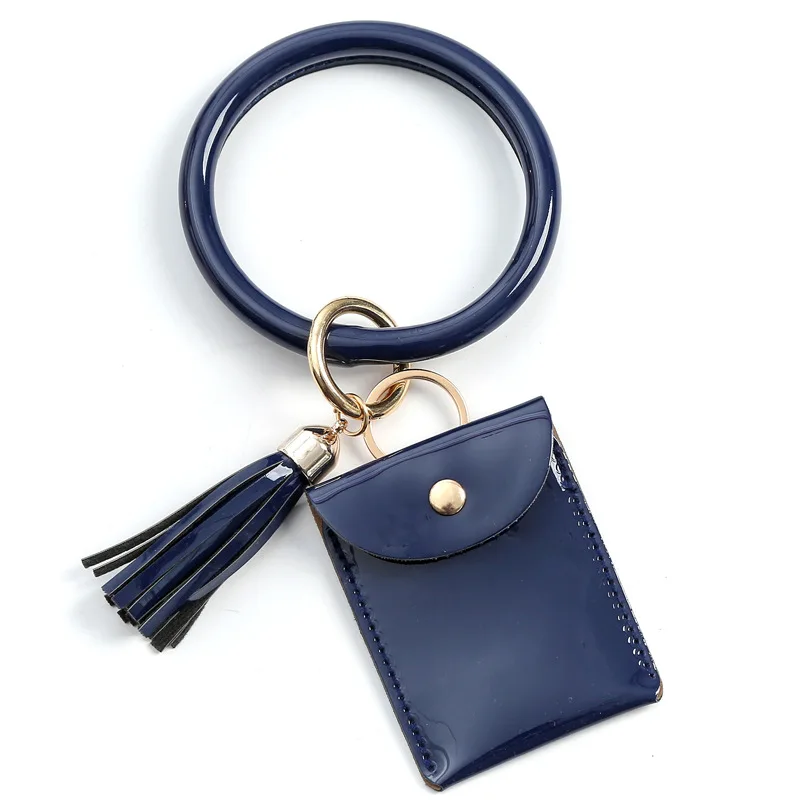 Stylish ID Credit Card Holder Wrist Wallet With Tassel PU Leather Bracelet Key Chain