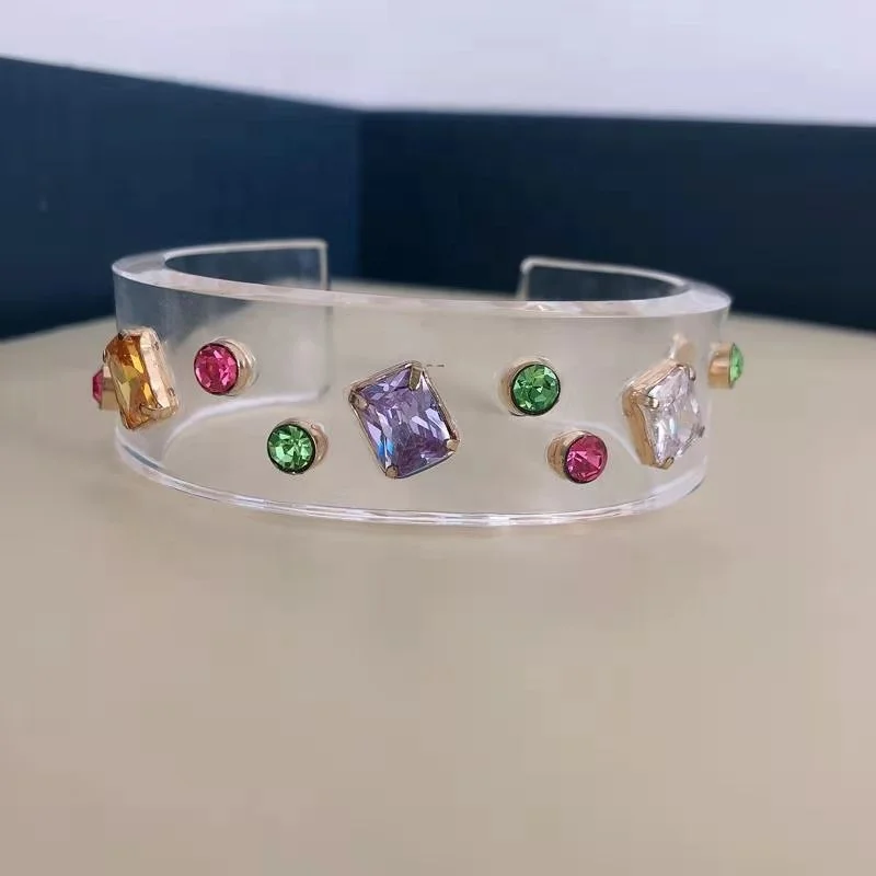 Transparent acrylic/resin arm cuff with zircon stone statement crystal bangle&bracelet fashion jewelry for women girl party
