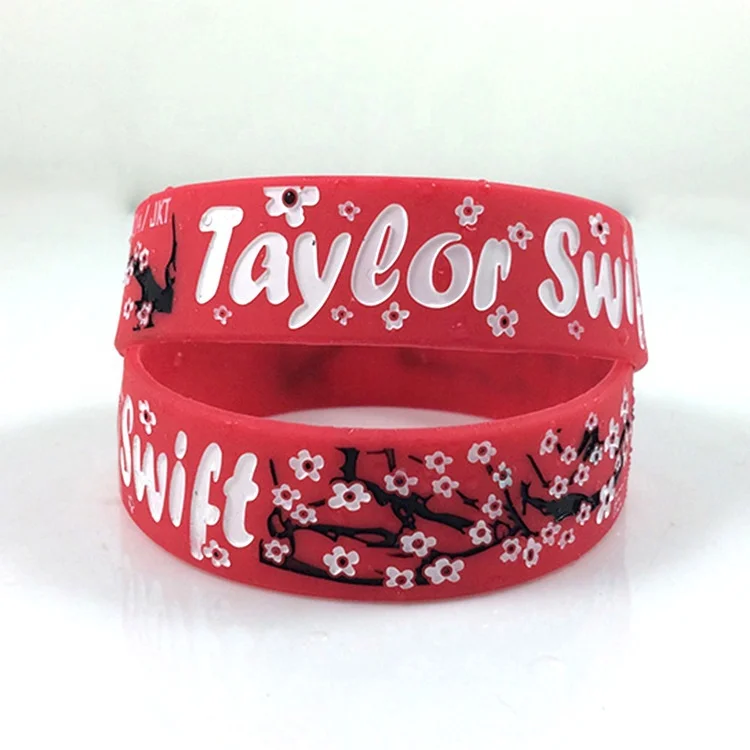 Eco-friendly recycled custom logo nice charming Taylor Swift flower Concert Memorial debossed ink-filled silicone wristband