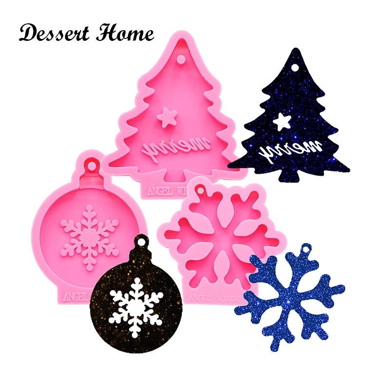 DY0132 Shiny Christmas Tree Snowflake Bell Silicone Mold Cake Decoration Fondant Sugarcraft Tools Silicone Mould Gumpaste Candy