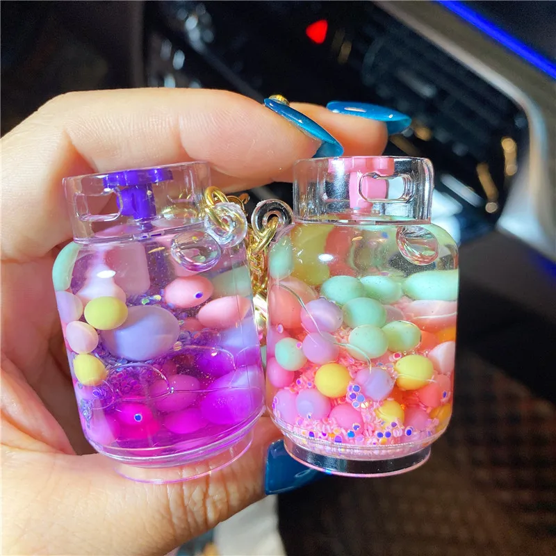 Hot Sale Jelly Bean Gas Tank Liquid Keychain 2022 Creative Cute Floating Liquid Keychain For Bag Car Keyring Acrylic Keychain