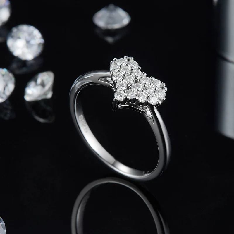 Engagement womens vvs moissanite heart ring pass diamond tester gra certified 925 sterling silver moissanite diamond heart ring
