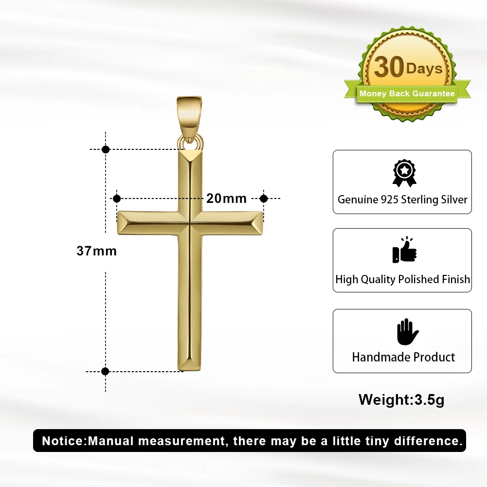NMN01 RINNTIN 925 Sterling Silver Fine Jewelry Necklaces 14K Gold Plated Plated Cross Necklace for Men