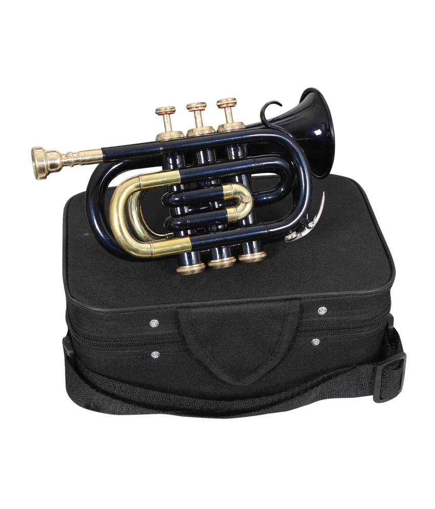 NASIR ALI NEW PROFESSIONAL BB  PITCH  BLACK POCKET TRUMPET PREMIUM QUALITY WITH INCLUDE HARDCASE AND MOUTH PIECE