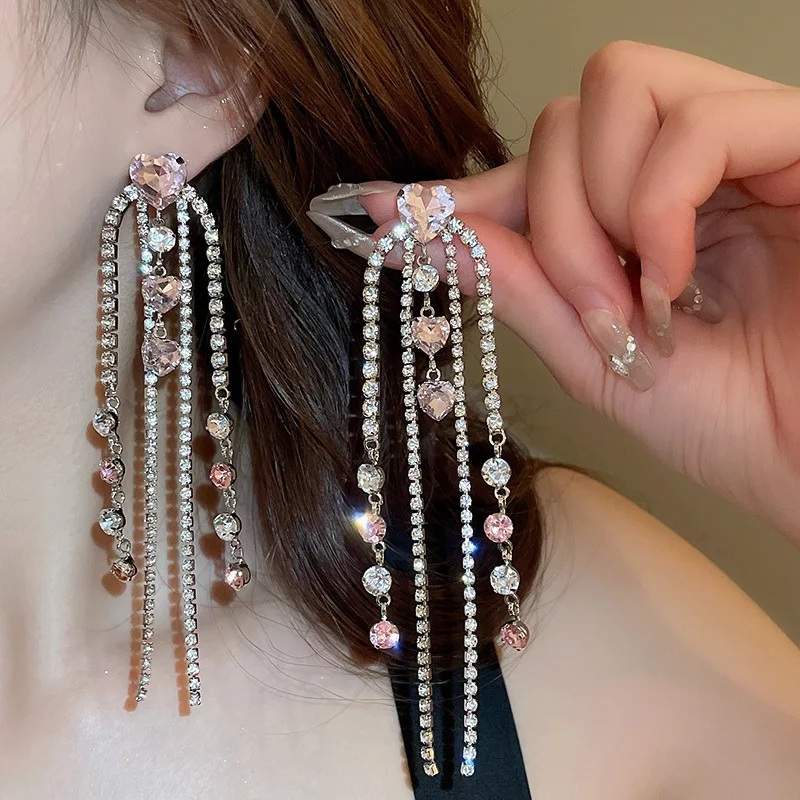 Silver Needle Sweet Cool Wind Super Spark Love Tassel Light Luxury Versatile Sweet High end wholesale Stud Earrings for Women